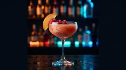 Peach Melba Mocktail - Drink Lab recipe hero image