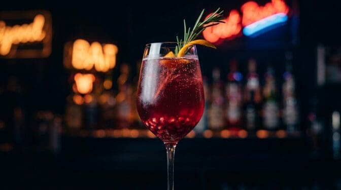 Rosemary Pomegranate Fizz Mocktail - Drink Lab recipe hero image