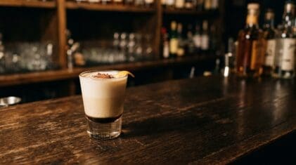 China White layered cream shot in a shot glass