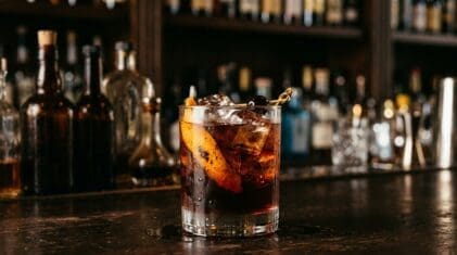 Arctic Fish cocktail in rocks glass with clear ice