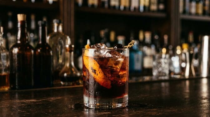 Arctic Fish cocktail in rocks glass with clear ice