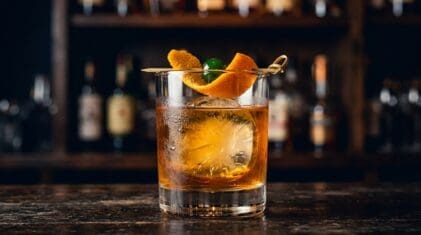 Atomic Submarine cocktail in rocks glass with clear ice