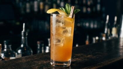 Bacardi Hawaiian Punch cocktail in tall highball glass with ice