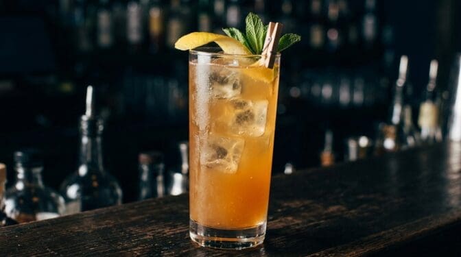 Bacardi Hawaiian Punch cocktail in tall highball glass with ice