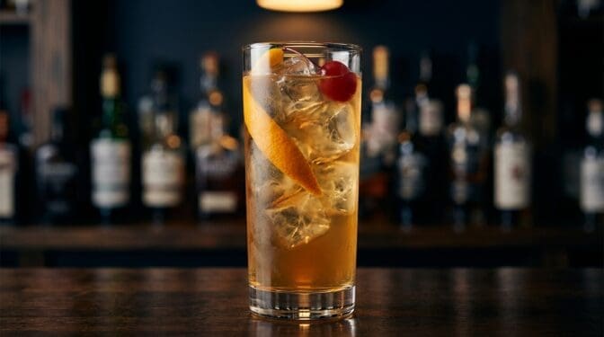 Banana Punch 2 cocktail in tall highball glass with ice