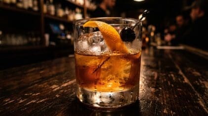 Beer Cooler cocktail in rocks glass with clear ice