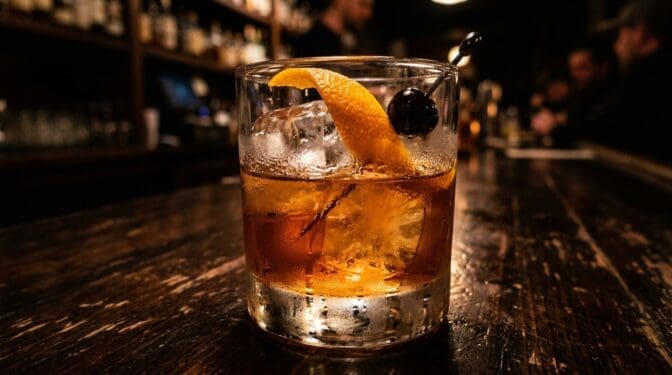 Beer Cooler cocktail in rocks glass with clear ice