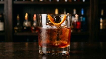 Bisp cocktail in rocks glass with clear ice