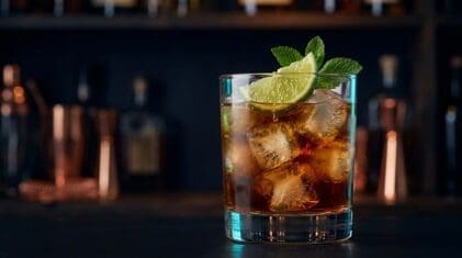Bitchin` Apple Cider cocktail in rocks glass with clear ice