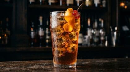 Black Cow cocktail in tall pint glass