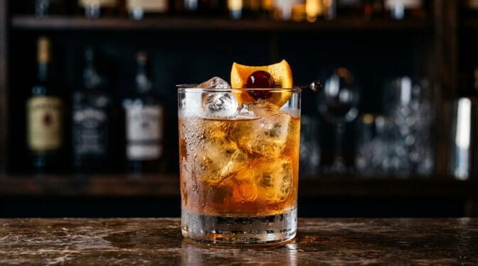 Cheef cocktail in rocks glass with clear ice