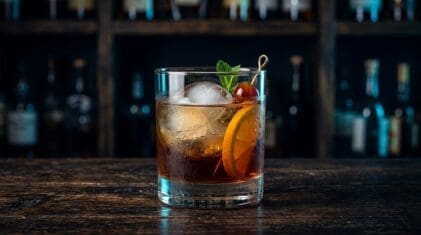 Chulitro cocktail in rocks glass with clear ice