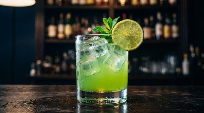 Danger cocktail in rocks glass with clear ice
