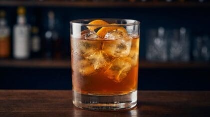 Dr. Beer cocktail in rocks glass with clear ice