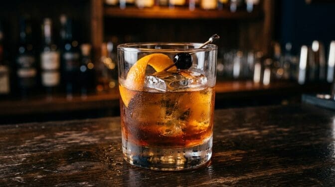 Ersh (Russian) cocktail in rocks glass with clear ice