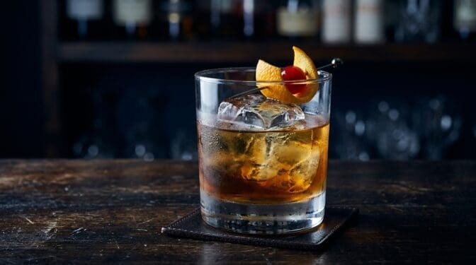 Fruit – Apple cocktail in rocks glass with clear ice