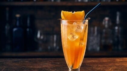 Fruit Smoothie cocktail in tall milkshake glass