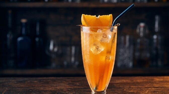 Fruit Smoothie cocktail in tall milkshake glass