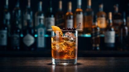 Grapefruit and Orange Cocktail cocktail in rocks glass with clear ice