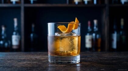 Orange Julius cocktail in rocks glass with clear ice