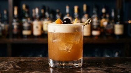 Peanut Butter and Oat Smoothie cocktail in cocktail glass