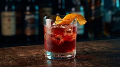 Raspberry Sherbet Punch cocktail in glass