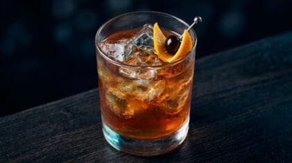 Wild Wild West cocktail in rocks glass with clear ice