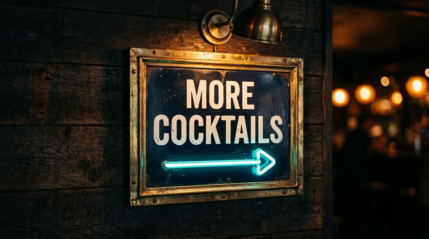 More cocktails bar sign with neon arrow