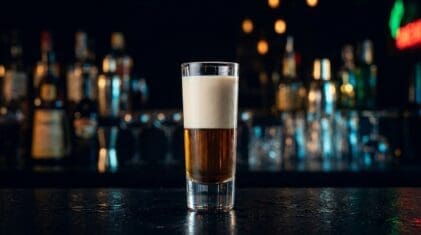 Nut Buster shot: layered Frangelico and Baileys.