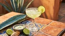 Classic margarita on a rustic Mexican cantina table