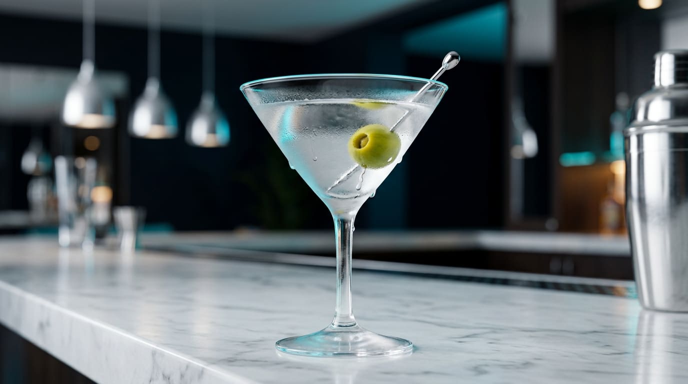 Frosted vodka martini in a modern luxury hotel bar